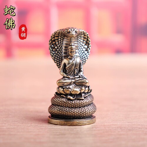 纯黄铜眼睛蛇释迦摩尼佛蛇佛高级感小众铜工艺品文创工艺品铜摆件