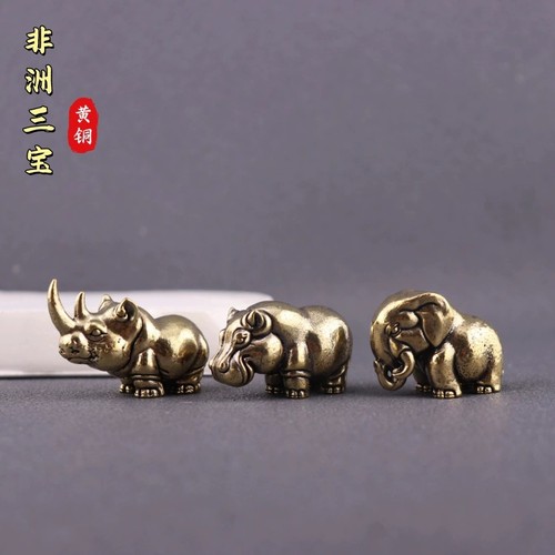 纯铜非洲三宝犀牛河马大象小摆件