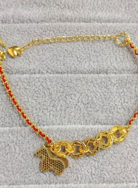 2026新年新款手链本命年红绳碎冰冰五帝钱小马手绳生肖马吉祥饰品