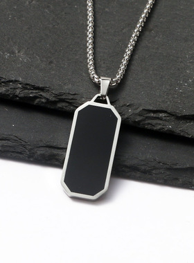 简约百搭中性黑色长条不锈钢项链男潮钛钢嘻哈个性几何毛衣链配饰