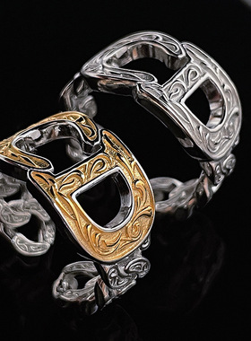 金银唐草纹CD链条戒指女轻奢风时尚设计高级感百搭个性指环新款潮