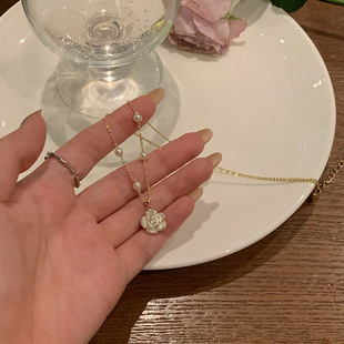 海亿达 仿珍珠山茶花项链森系少女锁骨链时尚高级感精致2022年新