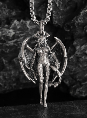 时尚哥特式羽翼女巫恶魔吊坠欧美风复古个性魔女项链合金饰品批发