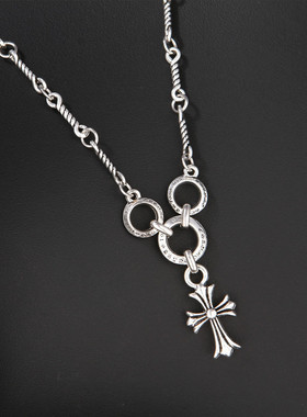 麻花辫子个性时尚十字架三环锁骨细链复古做旧潮流项链女款项链暖