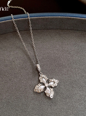 韩系简约锆石花朵十字架珍珠项链轻奢小众毛衣链时尚百搭气质项饰