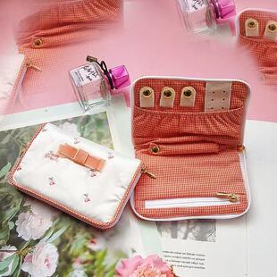 日系可爱少女心网纱水果刺绣小首饰包便携旅行戒指项链首饰收纳包