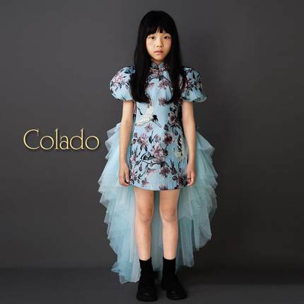 Colado扣诺国潮儿童礼服可脱卸拖尾模特走秀演出中国风长复古旗袍