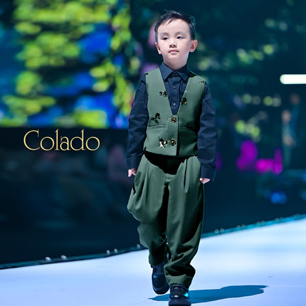 Colado扣诺男童礼服钢琴表演儿童六一主持人男孩西装马夹套装高端