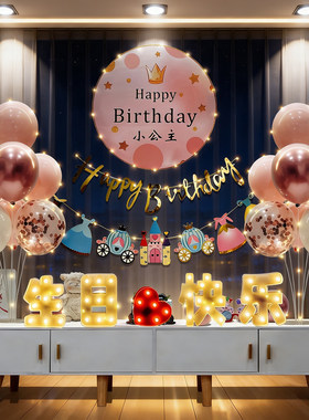 海报定制背景墙布置女孩生日派对