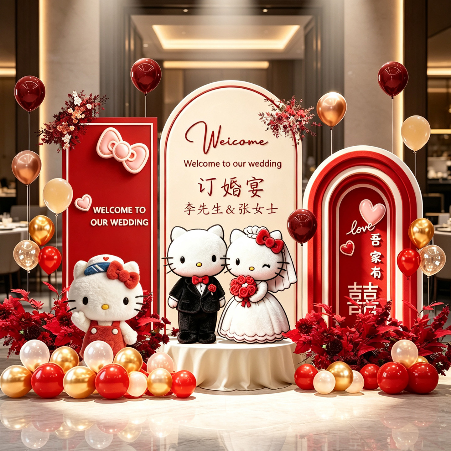 HelloKitty订婚宴气球布置套装