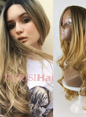 African wig female fashion gradient colour long curly hair f