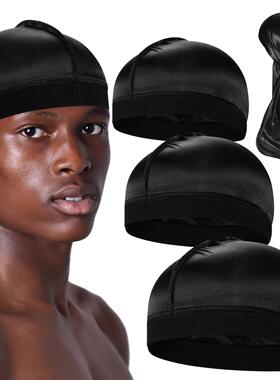 Solid Color Wave Caps With Durag for Men Headwear Soft Elast