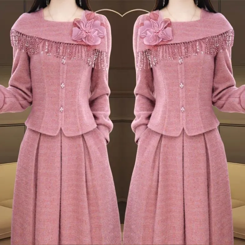 单/套装 高端小香风时尚春秋新款洋气显瘦遮肉上衣半身裙子两件套