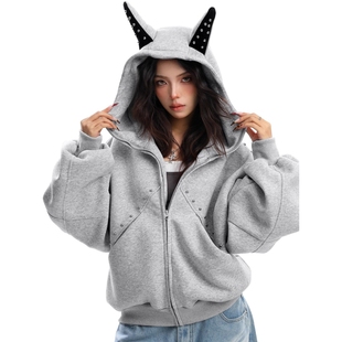 卫衣女秋新款 铆钉连帽衫 面100% 休闲外套 底覆合彷华棉380克