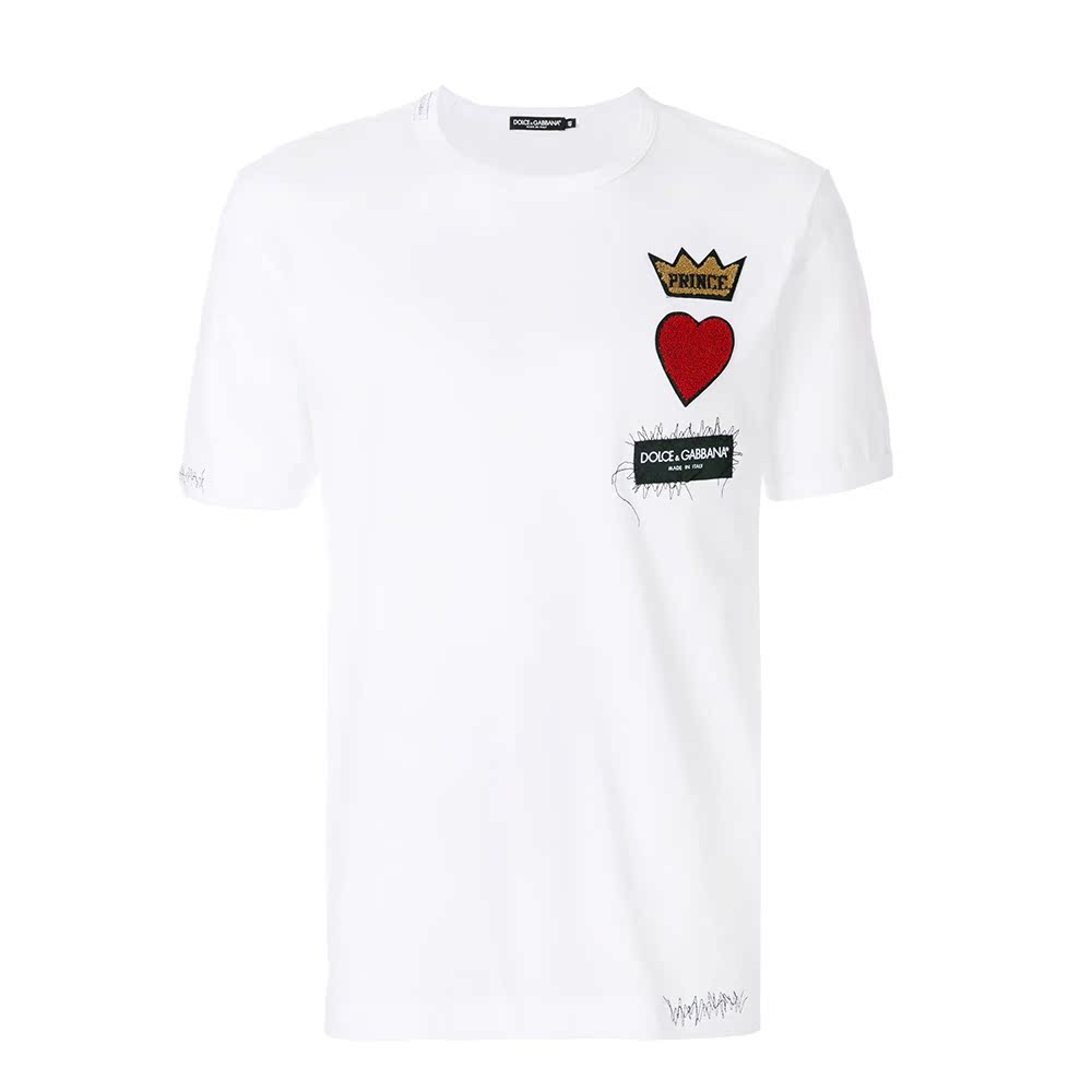 正品 Dolce&Gabbana/杜嘉班納 18春夏皇冠刺繡愛心印花短袖T恤