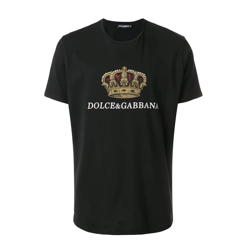 正品 Dolce&Gabbana 杜嘉班納 18春夏黑色重工皇冠字母短袖T恤