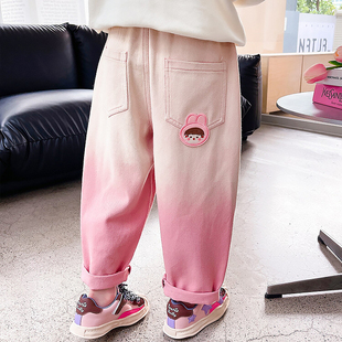 渐层色牛仔裤 长裤 哈伦裤 网红宽松运动裤 潮 女孩洋派老爹裤 女童秋季