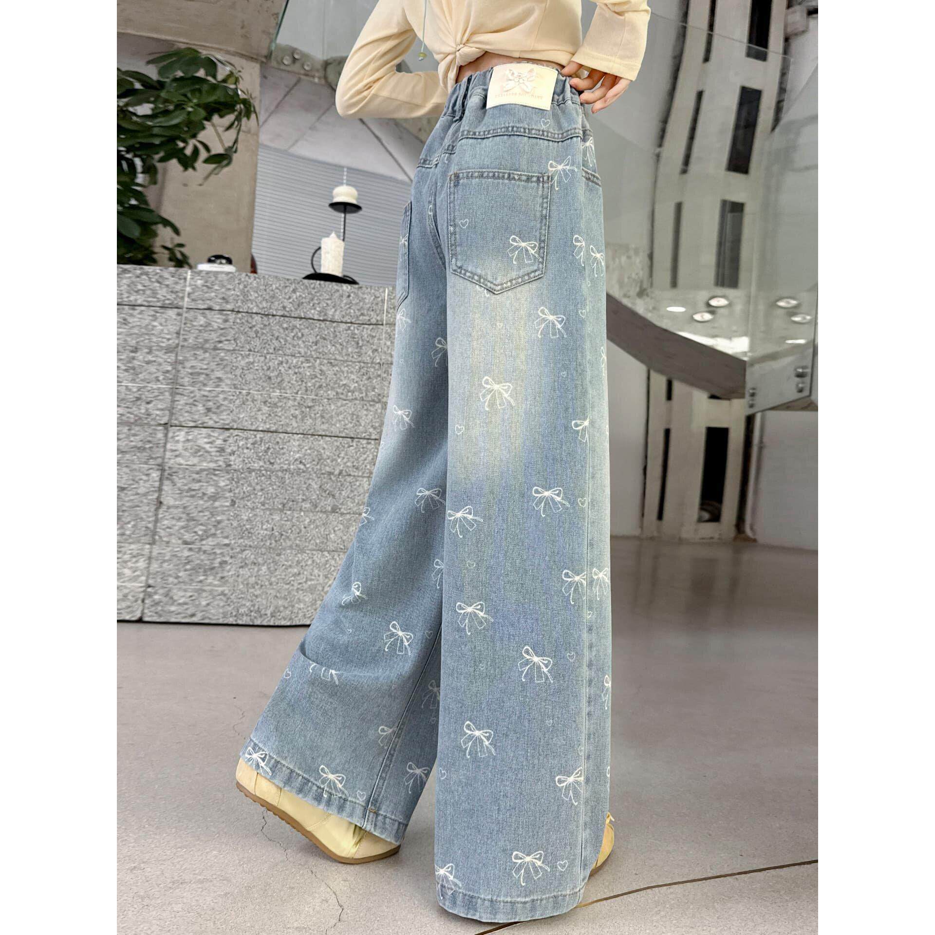 女大童牛仔初中学生春秋阔腿裤蝴蝶结裤子新款122026满印潮儿童岁