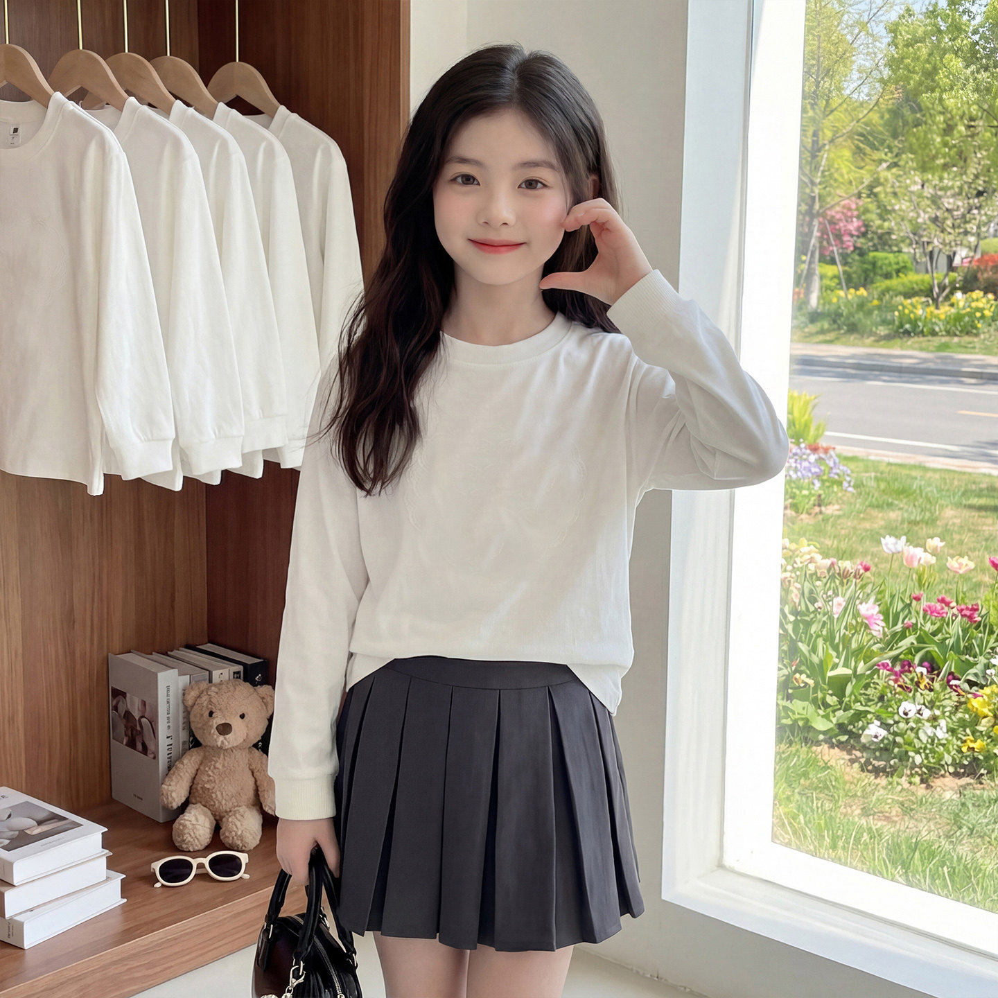 T恤上衣长袖衫儿童春装打底2026女孩白色春秋女童新款春季款大童