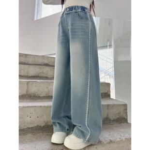 腰花边2026牛仔裤 休闲牛仔裤 洋气缝裤 腿时髦中大童新款 女童 春秋装