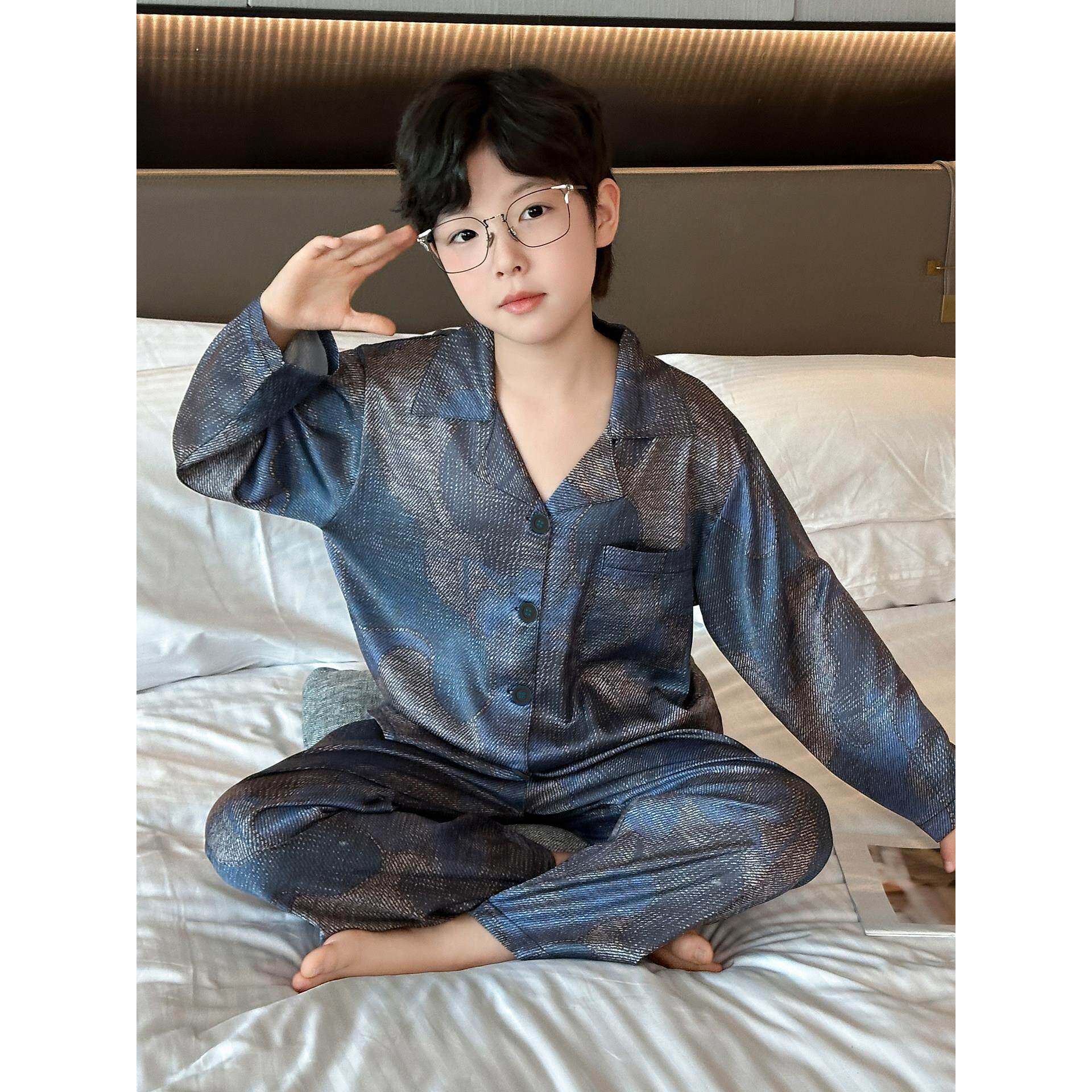 居家冰丝2026新款服装家居服长袖春秋中大童薄款睡衣儿童男童男孩