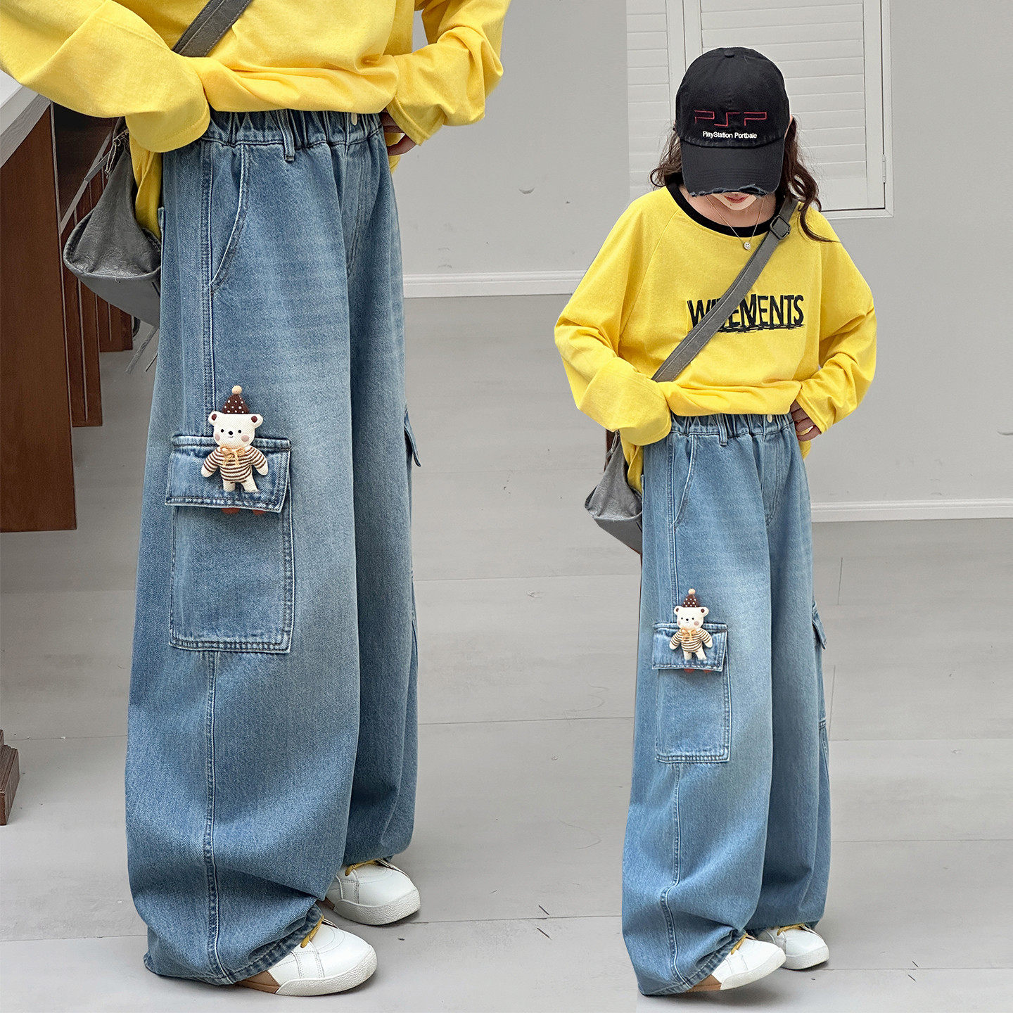 女童新款洋气2026阔腿裤春秋装牛仔长裤直筒中大童春季工装裤儿童