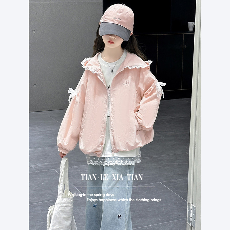 韩版2025甜美薄春装儿童女童春秋冲锋衣上衣洋气新款外套女孩连帽