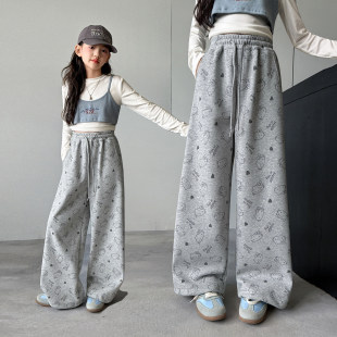 女童2026中大童休闲裤卫裤印花KT儿童裤子春装女孩猫咪猫洋气新款