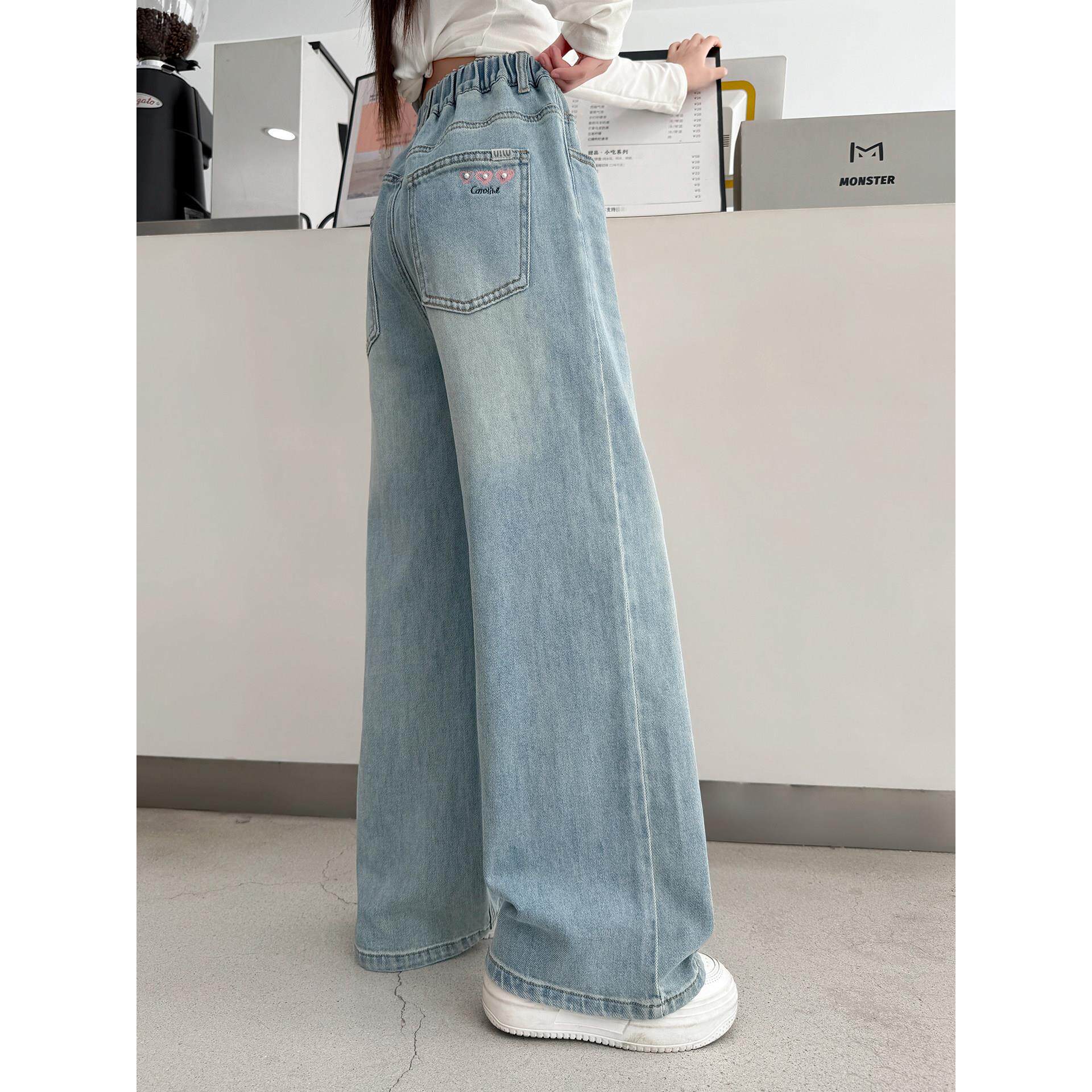 8韩版6春季宽松女孩牛仔裤春秋9儿童直筒女童7大童款阔腿裤裤子岁