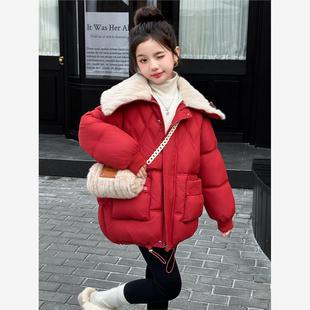 女童加厚本命年棉衣冬装红色大童羽绒棉袄女孩冬季面包服外套洋气
