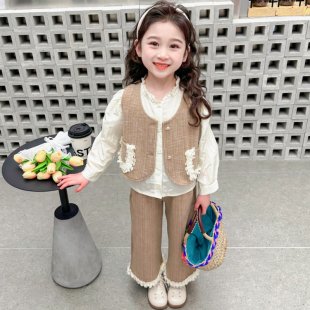 三件套秋装 女童春秋套装 时髦女宝宝儿童衬衫 洋派秋季 休闲 2025新款