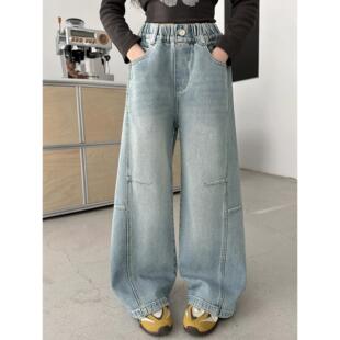 中大童百搭休闲显瘦牛仔长裤春秋季高腰女童阔腿裤2026裤弯刀新款