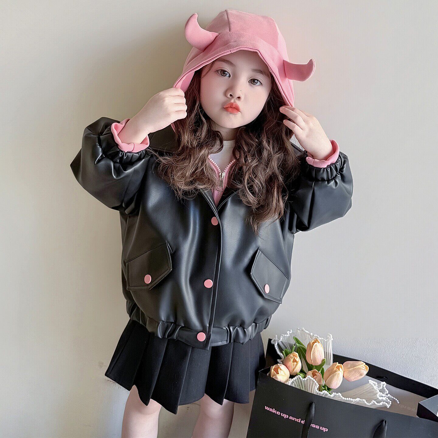 时髦女童皮衣酷飒风儿童洋气两件夹克外套春秋季新款2026假机车服