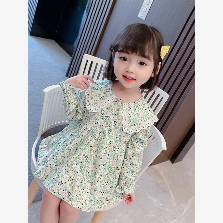 女孩碎花连衣裙春秋季公主风格长袖女婴蕾丝裙韩国风格春季薄款式
