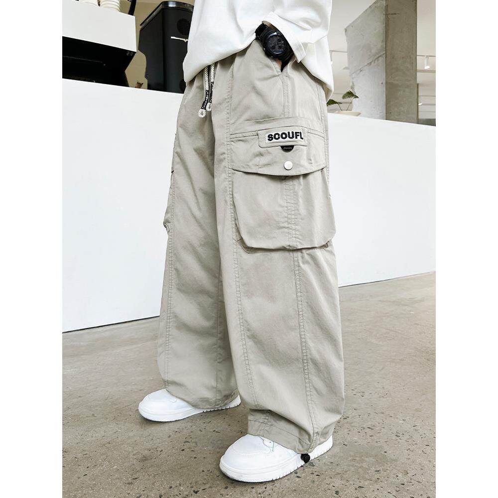 男童裤子春秋新款儿童春装工装裤初中生中大童春季阔腿裤帅气时髦