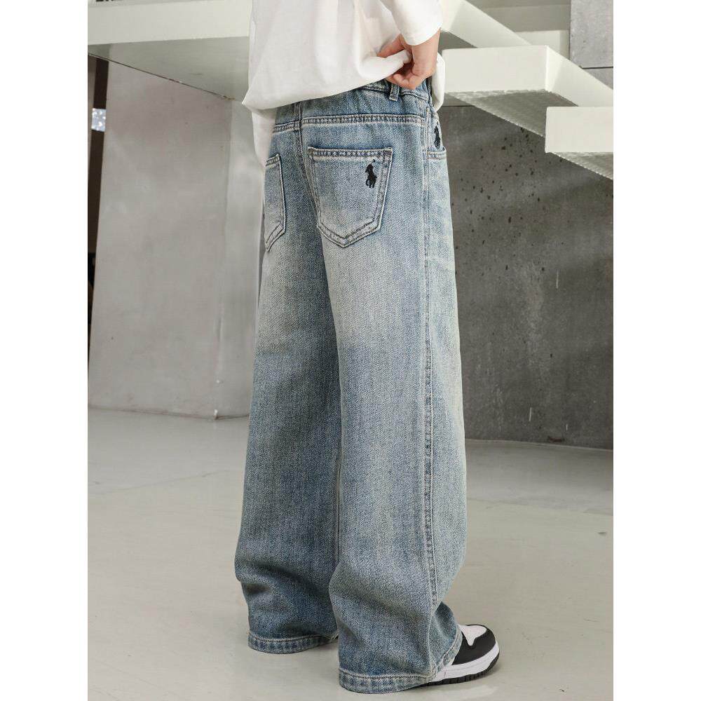 男童裤子直筒牛仔裤2026新款春秋款儿童中大童宽松阔腿长裤初中生