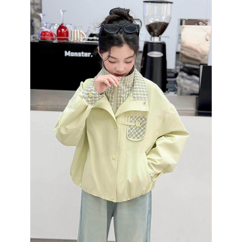 新款夹克上衣衫春装外套拉链中大童洋气休闲春秋2026女童儿童拼色