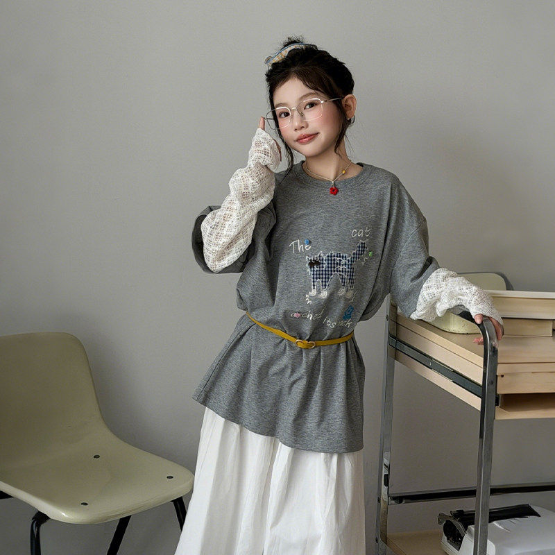 2026春装.韩版衫女童T恤假新款春装女大童上衣初中生打底两件长袖