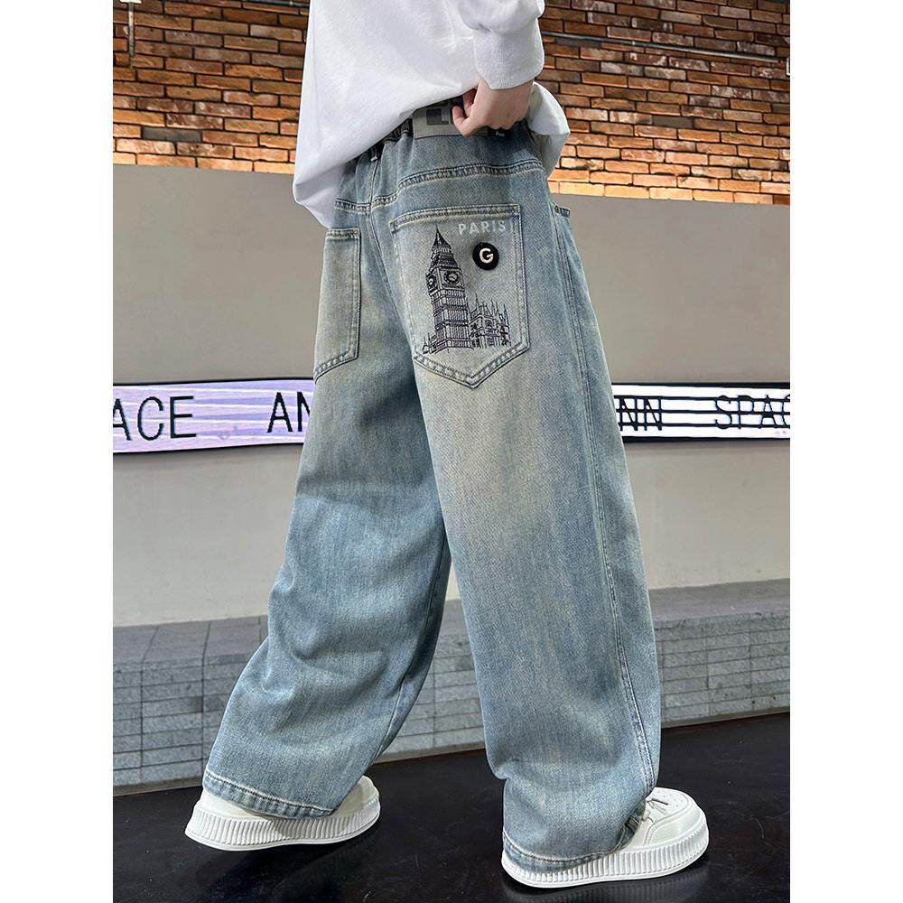 男童直筒牛仔裤春秋2026新款儿童中大童男孩宽松休闲裤初中生长裤