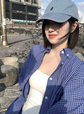 Meregu秋季新款慵懒休闲宽松格子衬衫女百搭男友风复古长袖外套