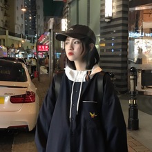 韩版 衬衣上衣外套 学生宽松休闲长袖 女2019夏季 meregu连帽衬衫 新款