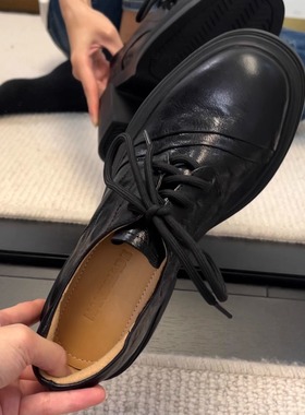 34-42码！水晶羊皮~经典系带乐福鞋女新款英伦风粗跟百搭小皮鞋