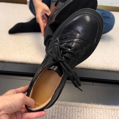 34-42码！水晶羊皮~经典系带乐福鞋女新款英伦风粗跟百搭小皮鞋