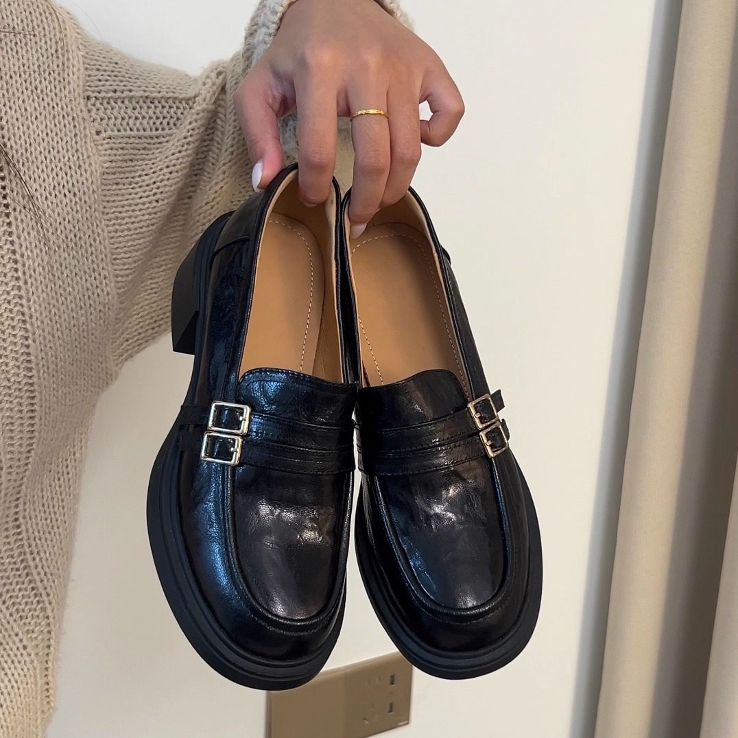 34-42码！头层羊皮高质感粗跟乐福鞋女英伦复古小皮鞋秋冬制服鞋