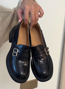 34-42码！头层羊皮高质感粗跟乐福鞋女英伦复古小皮鞋秋冬制服鞋