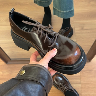 34-40码！开边珠羊皮~经典系带小皮鞋新款2025英伦风渐变女乐福鞋