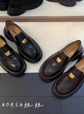 34-41大码全真皮厚底乐福鞋女金属扣小皮鞋英伦学院风通勤女鞋