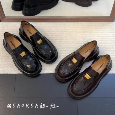 全真皮厚底金属扣乐福鞋女小皮鞋