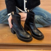高质感新款 42大码 粗跟短靴女增高显瘦秋冬弹力皮瘦瘦靴
