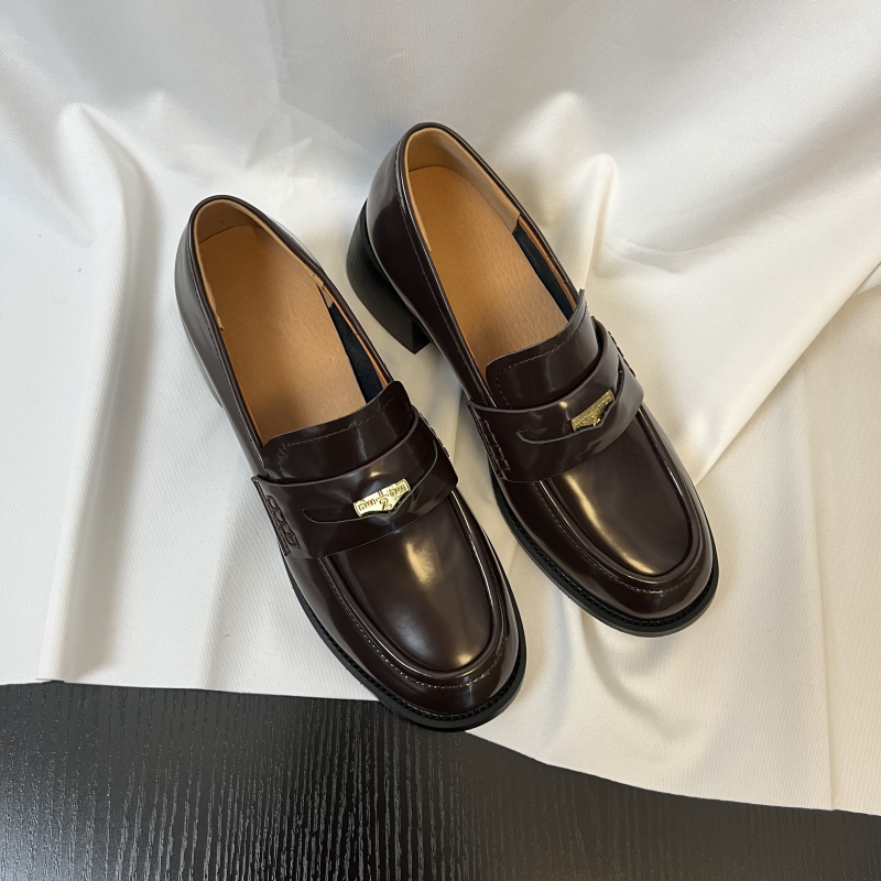 34-42真皮粗跟金币乐福鞋厚底